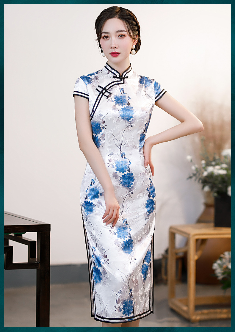 中国风立领中长款修身旗袍改良版时尚盘扣女装连衣裙春夏款【唐丝蝶】