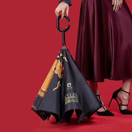 故宫文创  反向晴雨伞 双层伞 黑色 1把 商品图2