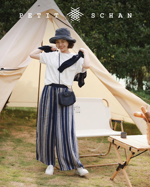 PETIT SCHAN小闪 CLO 029 Blue stone 蓝色矿石 日本进口纯亚麻条纹阔腿裤 商品图8