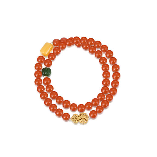 醍醐 6mm樱桃红南红福禄双圈手串 搭碧玉蜜蜡配珠女款时尚礼物 商品图6