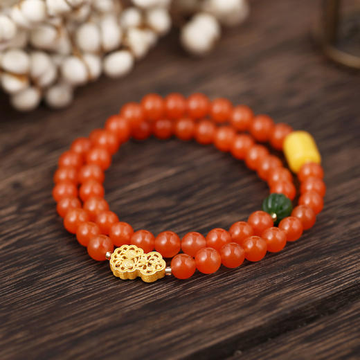 醍醐 6mm樱桃红南红福禄双圈手串 搭碧玉蜜蜡配珠女款时尚礼物 商品图1
