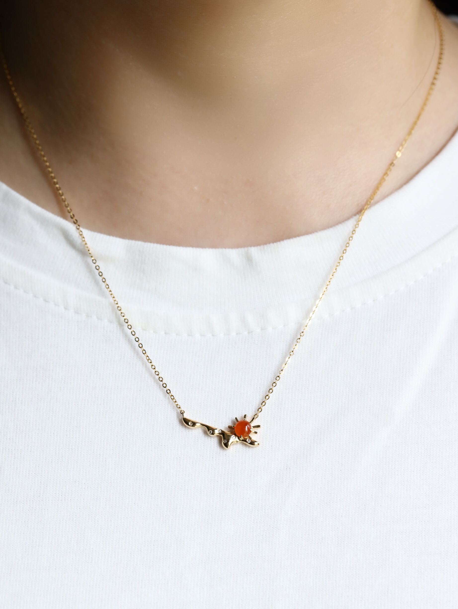 冰种红翡锁骨链18k黄金镶嵌