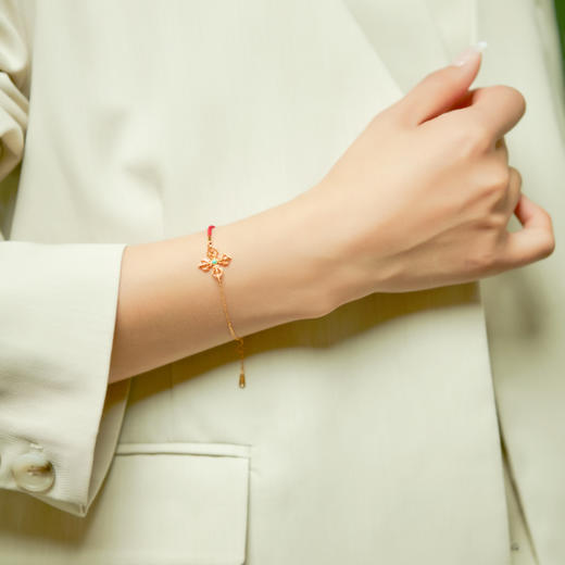 醍醐十字金刚杵红绳手链 925银镀金 原矿松石 商品图1