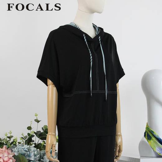 FOCALS女装夏季新款五分袖连帽休闲百搭套头T恤上衣F2YBN292N1 商品图1