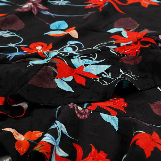 METTE2020夏季新品女士中长款V领连衣裙时尚印花九分袖系带收腰裙 商品图3