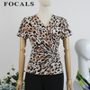 FOCALS女装夏季新款短袖V领气质修身豹纹T恤上衣20BN068KL 商品缩略图0