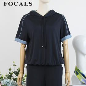 FOCALS女装夏季新款短袖休闲简约运动风连帽T恤上衣FRG2N181B7