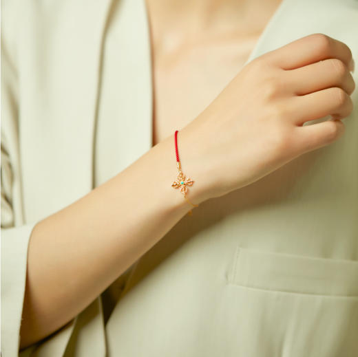 醍醐十字金刚杵红绳手链 925银镀金 原矿松石 商品图2