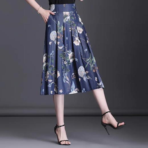 TY3088 天丝牛仔半身裙松紧腰印花夏季新款气质大摆a字中长裙 商品图1