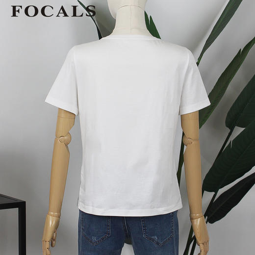FOCALS女装夏季新款短袖圆领纯棉白色秀花T恤上衣YJ2N127WZ 商品图2