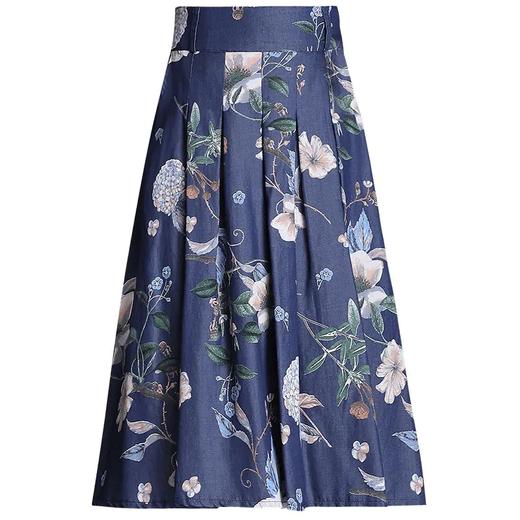 TY3088 天丝牛仔半身裙松紧腰印花夏季新款气质大摆a字中长裙 商品图3