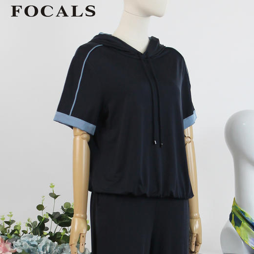 FOCALS女装夏季新款短袖休闲简约运动风连帽T恤上衣FRG2N181B7 商品图1