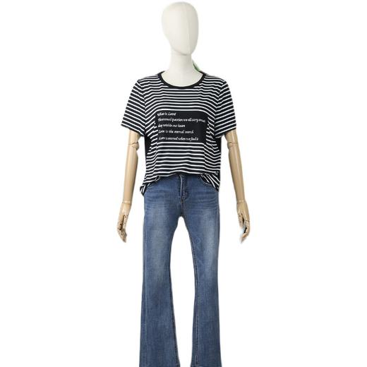 FOCALS女装夏季新款短袖针织条纹宽松休闲T恤上衣CYJ2N116NW 商品图4