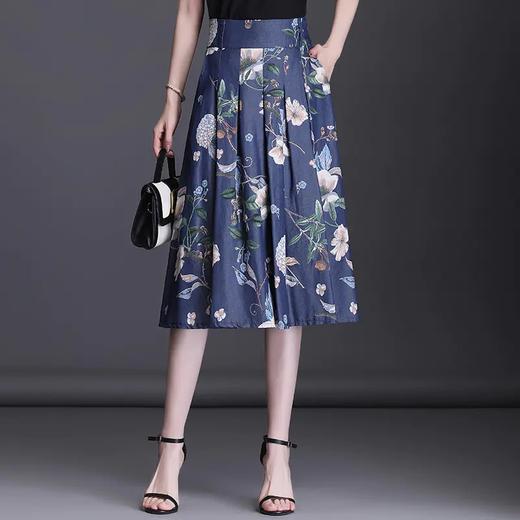 TY3088 天丝牛仔半身裙松紧腰印花夏季新款气质大摆a字中长裙 商品图0