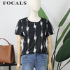 FOCALS女装夏季新款短袖圆领百搭黑白气质印花T恤上衣YJ2N113NW 商品缩略图0