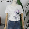 FOCALS女装夏季新款短袖圆领纯棉白色秀花T恤上衣YJ2N127WZ 商品缩略图0