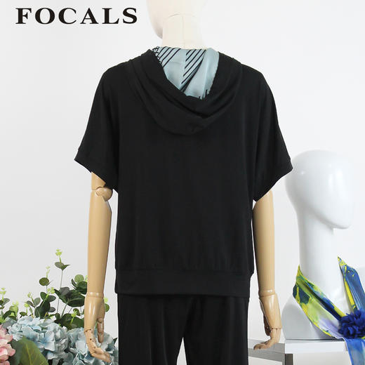 FOCALS女装夏季新款五分袖连帽休闲百搭套头T恤上衣F2YBN292N1 商品图2