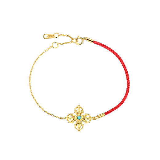 醍醐十字金刚杵红绳手链 925银镀金 原矿松石 商品图4