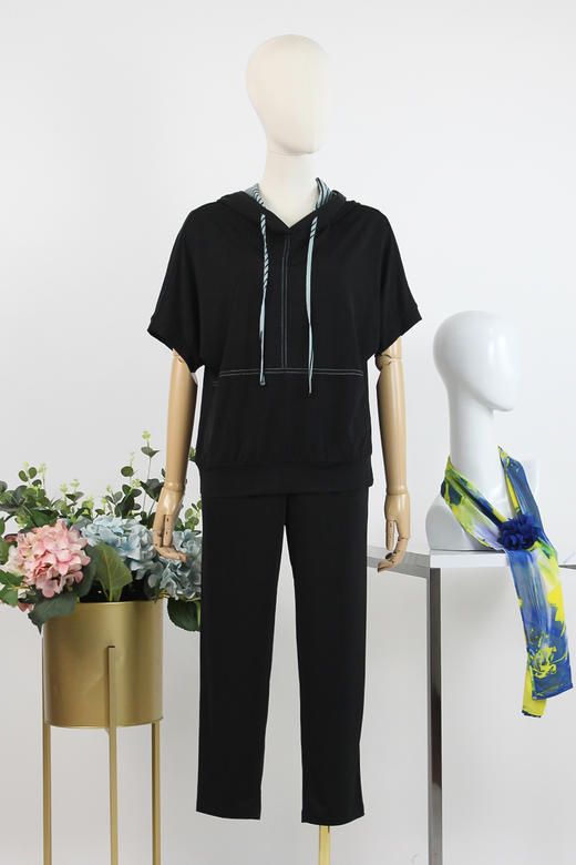 FOCALS女装夏季新款五分袖连帽休闲百搭套头T恤上衣F2YBN292N1 商品图5