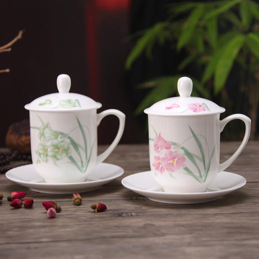 蓝宝牡丹会议盖杯   新心兰盖杯骨瓷茶杯 商品图1