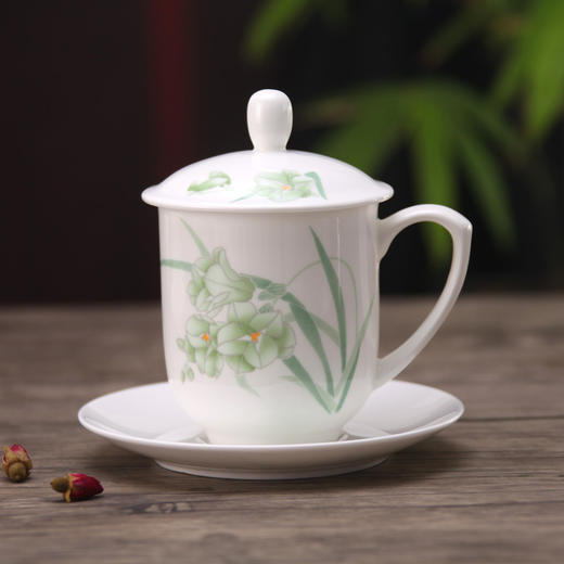蓝宝牡丹会议盖杯   新心兰盖杯骨瓷茶杯 商品图3
