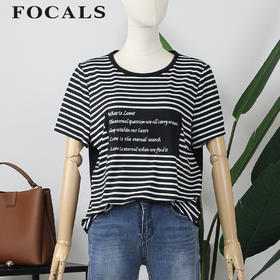 FOCALS女装夏季新款短袖针织条纹宽松休闲T恤上衣CYJ2N116NW