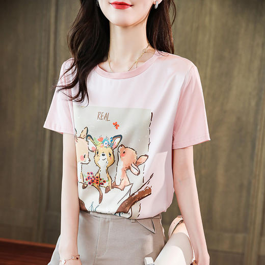 真丝短袖，粉色卡通冰感桑蚕丝上衣MZC-21018 商品图2