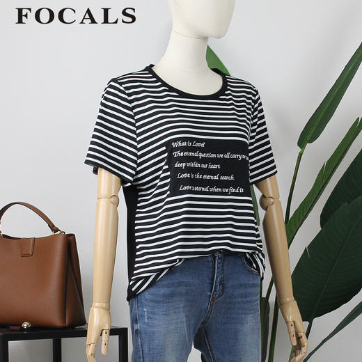 FOCALS女装夏季新款短袖针织条纹宽松休闲T恤上衣CYJ2N116NW 商品图1