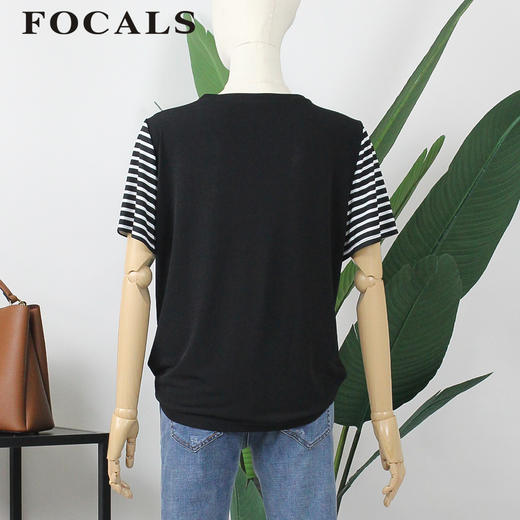 FOCALS女装夏季新款短袖针织条纹宽松休闲T恤上衣CYJ2N116NW 商品图2