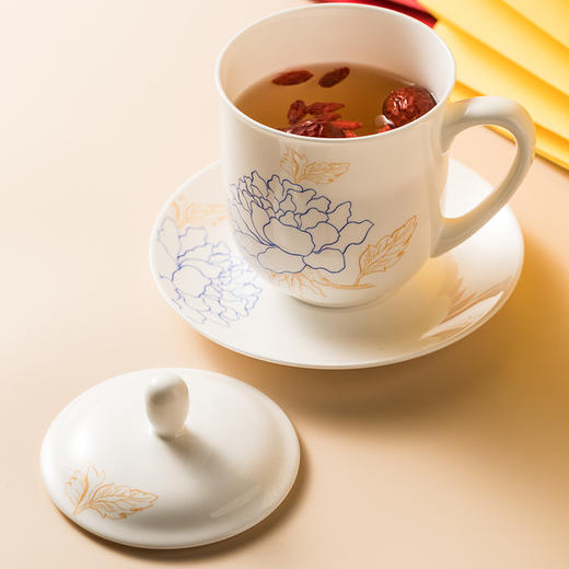 蓝宝牡丹会议盖杯   新心兰盖杯骨瓷茶杯 商品图4