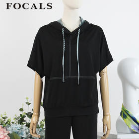 FOCALS女装夏季新款五分袖连帽休闲百搭套头T恤上衣F2YBN292N1