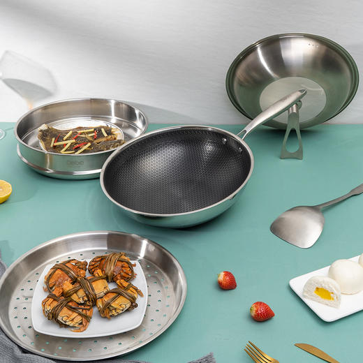 Debo德铂卡勒汉斯316双面屏蜂窝不粘炒锅多用锅 商品图2