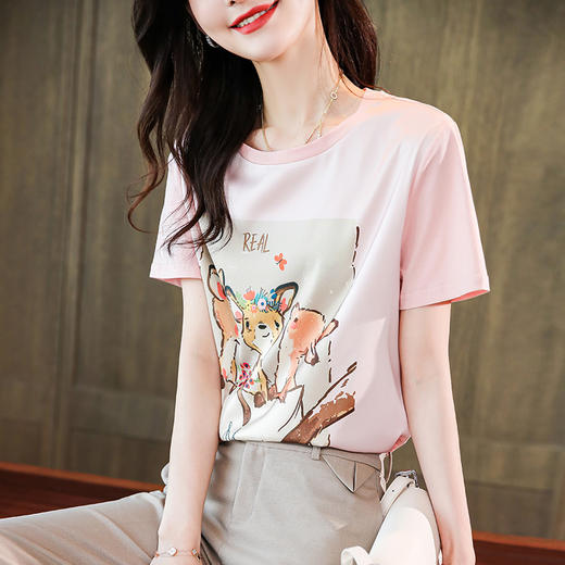 真丝短袖，粉色卡通冰感桑蚕丝上衣MZC-21018 商品图3