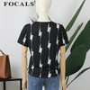 FOCALS女装夏季新款短袖圆领百搭黑白气质印花T恤上衣YJ2N113NW 商品缩略图2