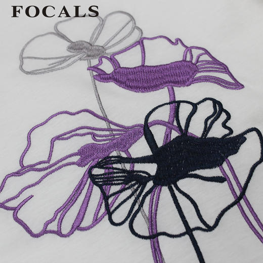 FOCALS女装夏季新款短袖圆领纯棉白色秀花T恤上衣YJ2N127WZ 商品图3