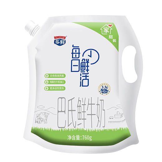 【家庭装】多鲜巴氏鲜牛奶自立袋760g（每日配送，每日鲜活）西安 商品图1