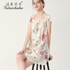 上海旗袍厂SK-S5688真丝睡衣女夏短袖100桑蚕丝睡裙中裙大码宽松丝绸家居服S5688