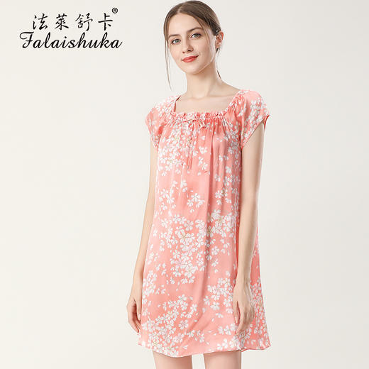 上海旗袍厂SK-S5688真丝睡衣女夏短袖100桑蚕丝睡裙中裙大码宽松丝绸家居服S5688 商品图2