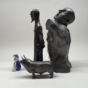 不仁斋薛继业青铜雕塑齐白石像铜牛人体习作