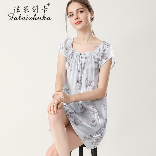 上海旗袍厂SK-S5688真丝睡衣女夏短袖100桑蚕丝睡裙中裙大码宽松丝绸家居服S5688 商品图6