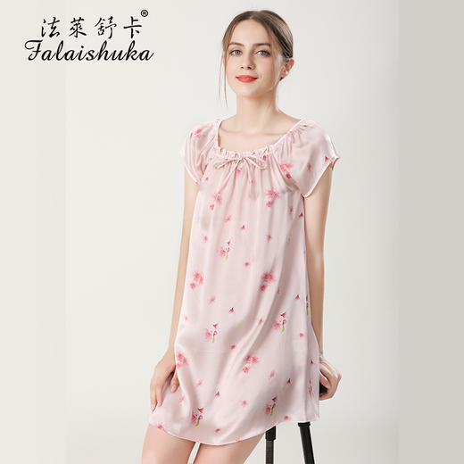 上海旗袍厂SK-S5688真丝睡衣女夏短袖100桑蚕丝睡裙中裙大码宽松丝绸家居服S5688 商品图4