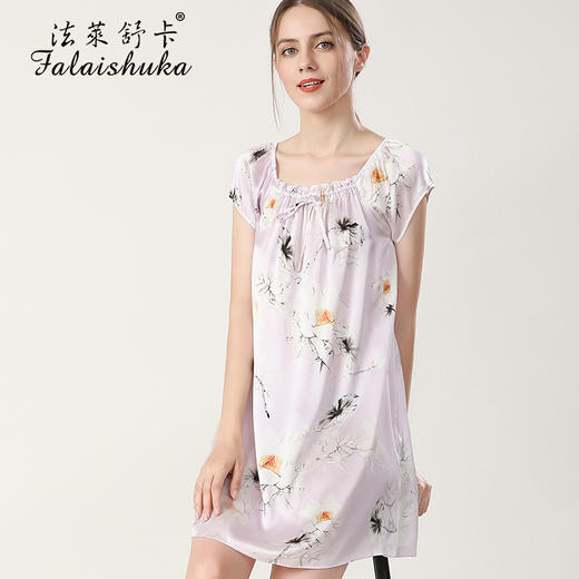 上海旗袍厂SK-S5688真丝睡衣女夏短袖100桑蚕丝睡裙中裙大码宽松丝绸家居服S5688 商品图8