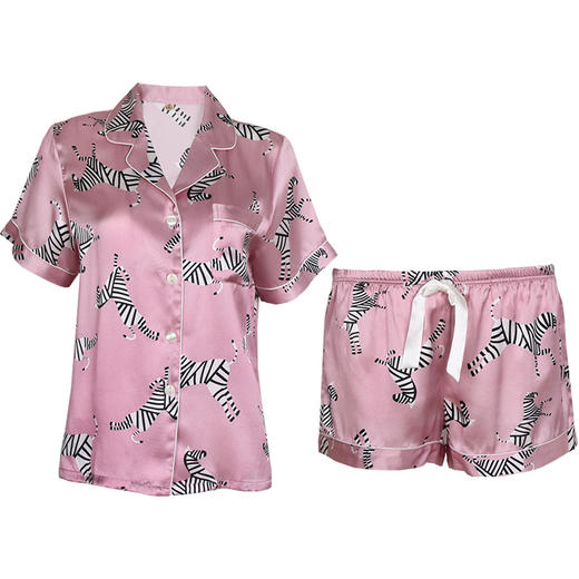 上海旗袍厂SK-T8163新款斑马短袖短裤桑蚕丝真丝睡衣丝绸家居服 T8163 商品图1