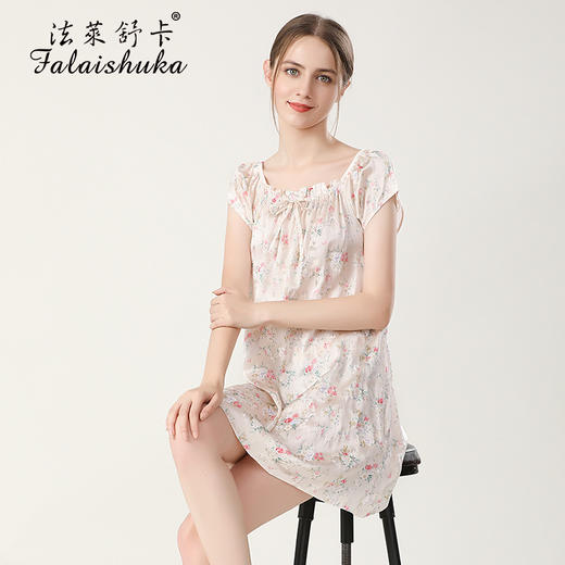 上海旗袍厂SK-S5688真丝睡衣女夏短袖100桑蚕丝睡裙中裙大码宽松丝绸家居服S5688 商品图7