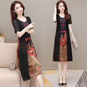 YWE-LTT2021A52夏装新款气质修身短袖印花连衣裙