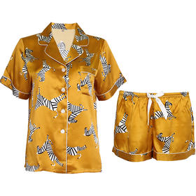 上海旗袍厂SK-T8163新款斑马短袖短裤桑蚕丝真丝睡衣丝绸家居服 T8163