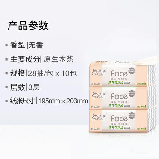 洁柔丨旅游便携面巾28抽3层PL097-10（单包尺寸10cm*7cm） 商品图3
