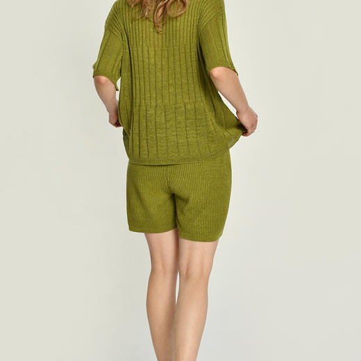 2021年新款女士亚麻混纺7针双股过针打花针织短裤 商品图3