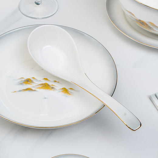 Debo德铂金山银山高档山水画正骨陶瓷餐具家用碗筷46头 商品图6