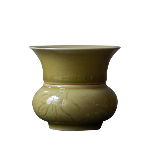 茶香记 米黄釉迷你渣斗茶滤 经典器型 半刀泥刻绘  茶漏 商品图4